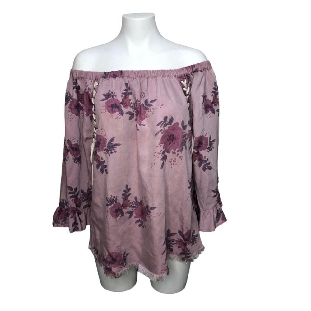 STANDARD Grace Pink Off The Shoulder Floral Top Size Small